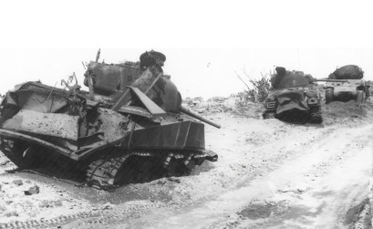 Shermans knocked out by Japanese defenders